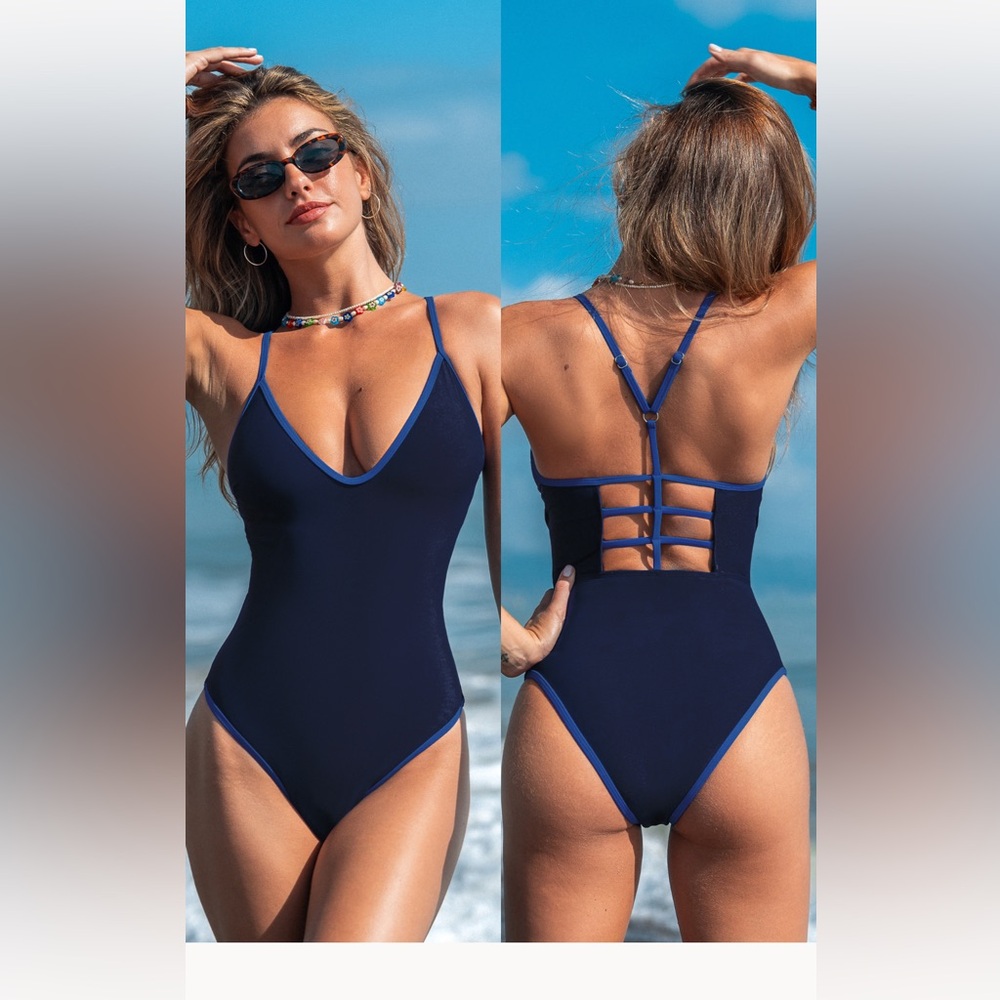 CUPSHE Navy Tummy Control Ladder Back One Piece